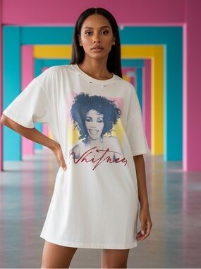 Oversized Graphic Iconic Whitney Houston Distressed Vintage Lived In Tee